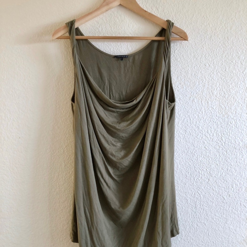 Theory Olive Green Cowl Neck Tank Top